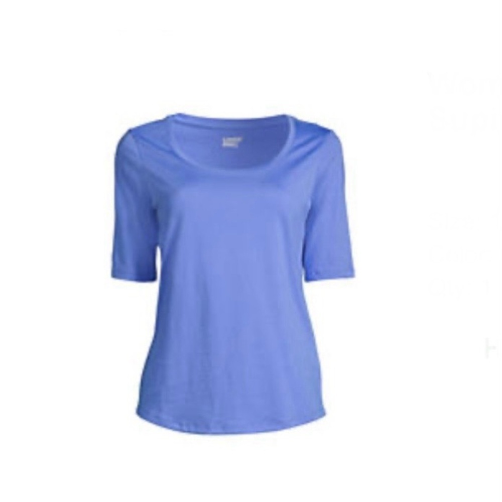 LANDSEND Women’s Plus 100% Supima Cotton Elbow Sleeve Scoop Neck Tee Shirt